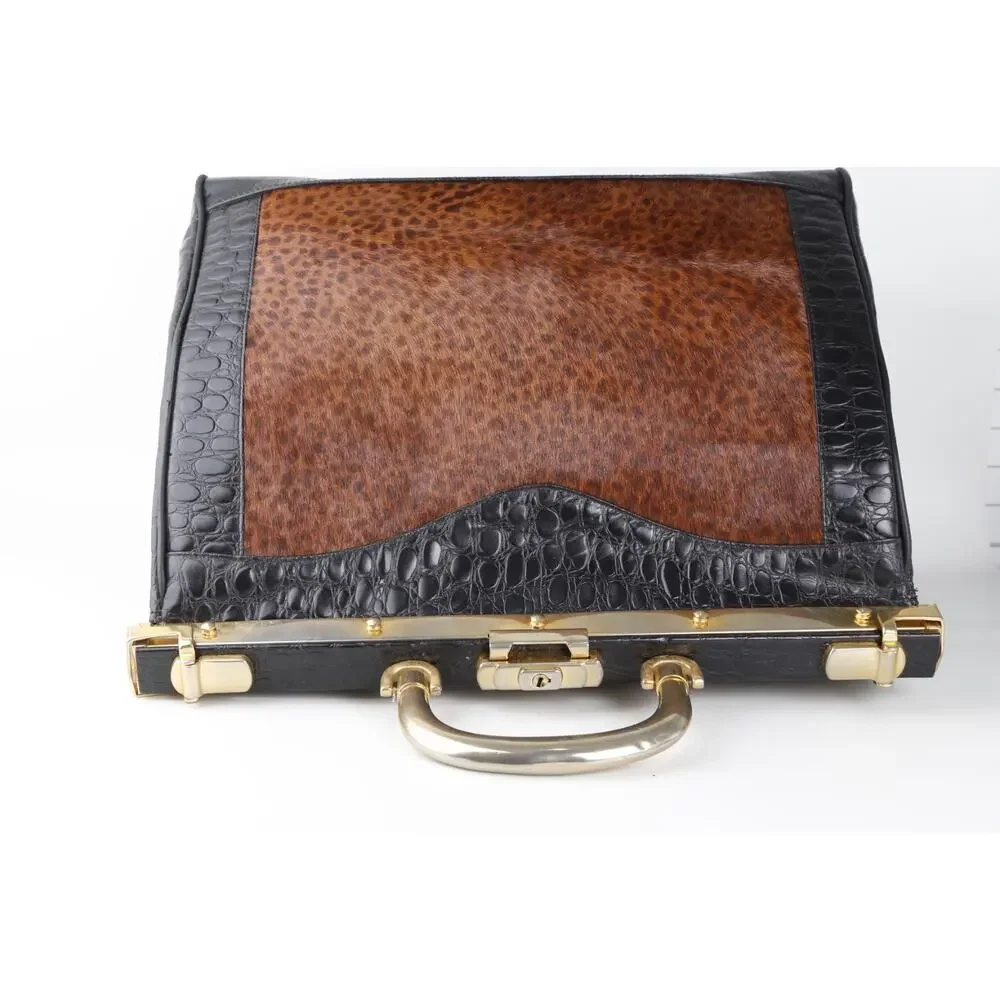 Rare Vintage L’ior Structured Doctor Frame Bag Croc Embossed Leather Calf Hair